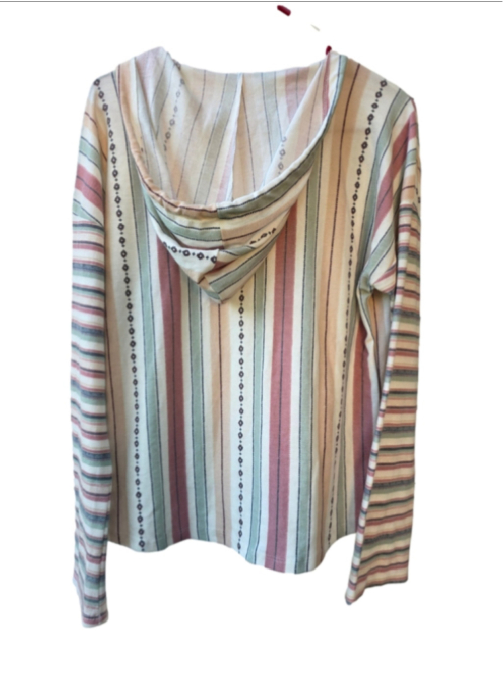 Women's Pie in the Sky Striped Hoodie Shirt Size S Beige Pink boho-inspired chic - Picture 4 of 13